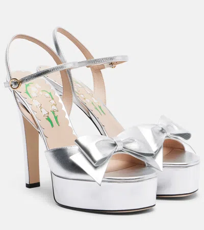 Valentino Garavani Bowow Metallic Leather Platform Sandals In White
