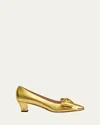 Valentino Garavani Bowow Pumps In Laminated Nappa 45mm Woman Gold 39.5 In Old Gold