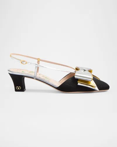 VALENTINO GARAVANI BOWOW MOIRE 45MM SLINGBACK PUMPS