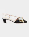 Valentino Bowow Moire Colorblock Slingback Pumps In Black