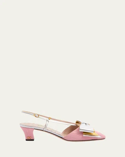 VALENTINO GARAVANI BOWOW MOIRE COLORBLOCK SLINGBACK PUMPS