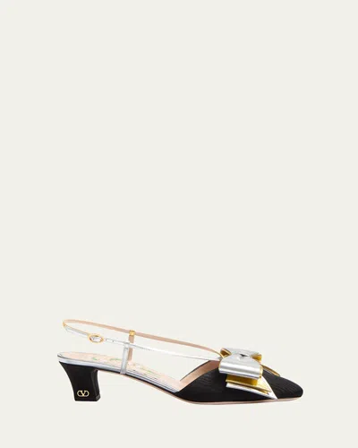 VALENTINO GARAVANI BOWOW MOIRE COLORBLOCK SLINGBACK PUMPS