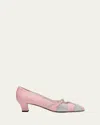 Valentino Embellished Bow Detail Pumps With Low Block Heel In Bubblesilver Shade
