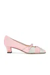 Valentino Embellished Bow Detail Pumps With Low Block Heel In Bubble & Silver Shade