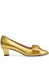 Valentino Garavani Bowow Pumps In Laminated Nappa 45mm Woman Gold 39.5 In Gold