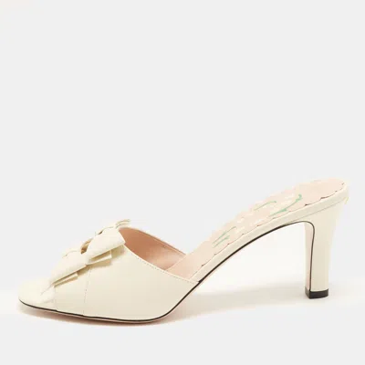 Pre-owned Valentino Garavani Bowow Size 40.5 Off White Leather Slide Sandals