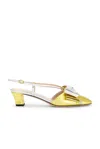 Valentino Bowbow Two-tone Metallic Leather Pumps In Cerulean  Silver  & Old Gold