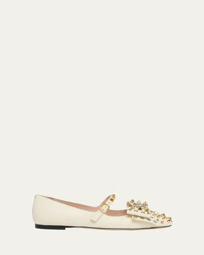 VALENTINO GARAVANI BOWOW STUDDED BOW LEATHER BALLERINA FLATS