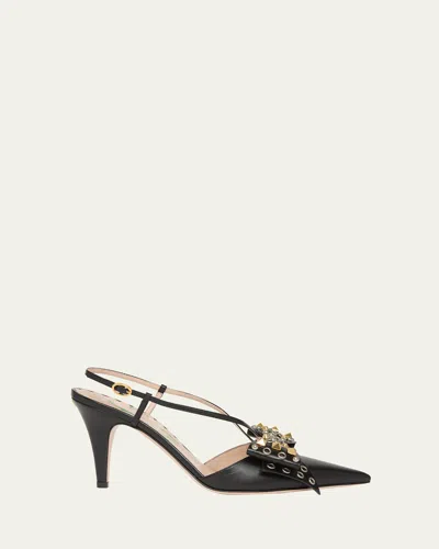 VALENTINO GARAVANI BOWOW STUDDED LEATHER SLINGBACK PUMPS