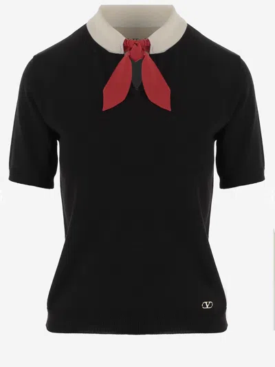 Valentino Bow-tie Wool Blend Blouse In Black