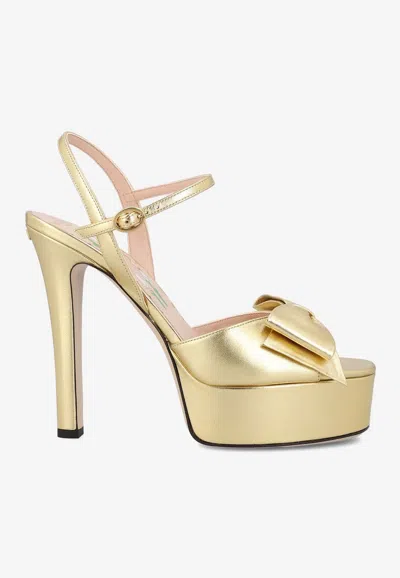 Valentino Garavani Bowwow 130 Laminated Leather Platform Sandals In Gold