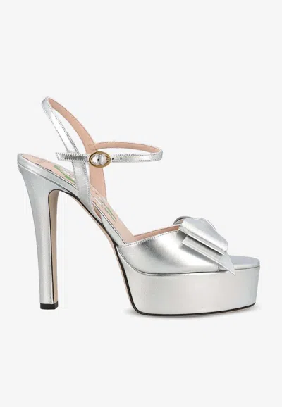 Valentino Garavani Bowwow 130 Laminated Leather Platform Sandals In Silver