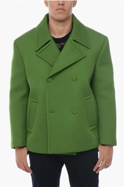 Valentino Wool Blend Caban Coat In Green