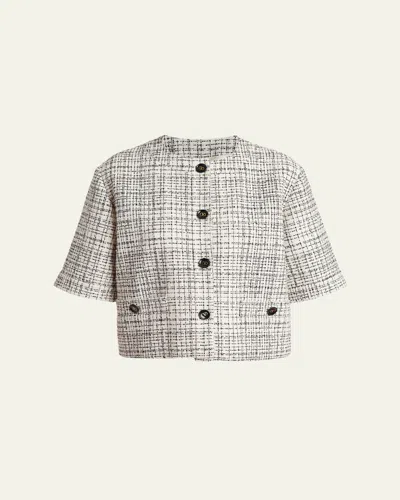Valentino Boxy Tweed Short-sleeve Jacket In Vanilla
