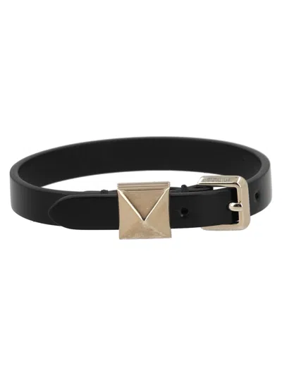 Valentino Garavani Rockstud Leather Bracelet In Black