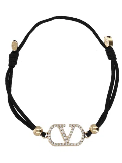 Valentino Garavani Women Black Vlogo Crystal Bracelet In Transparent