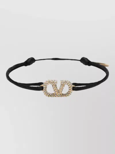 Valentino Garavani Adjustable Vlogo Signature Bracelet With Crystals In Black