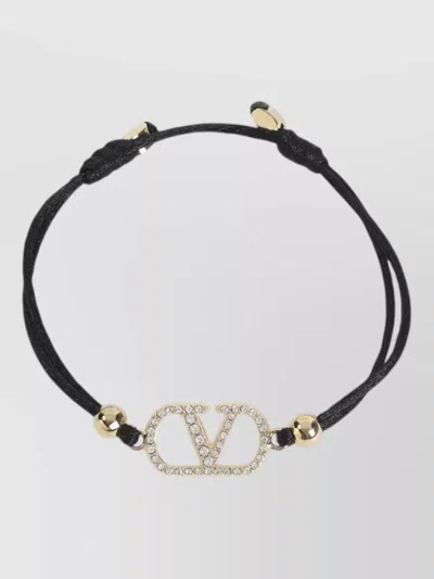 Valentino Garavani Bracelet Adjustable Strap Crystal Embellishments Hardware In Black