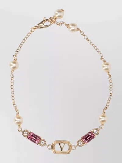 Valentino Garavani Bracelet Gold Tone Pearls Gemstones Design In Multi