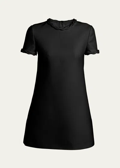 Valentino Braid Trim Short-sleeve Shift Mini Dress In Black