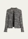 Valentino Braided Collar Tweed Fitted Jacket In Black Gray Dirty