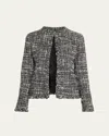 Valentino Braided Collar Tweed Fitted Jacket In Black Gray Dirty Whi