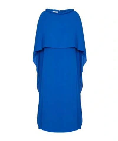 Valentino Draped Silk Midi Cape Dress In Blue