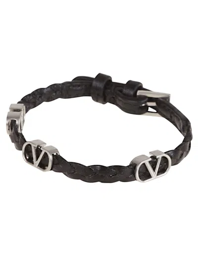 Valentino Garavani Valentino Braided Leather Bracelet In Black