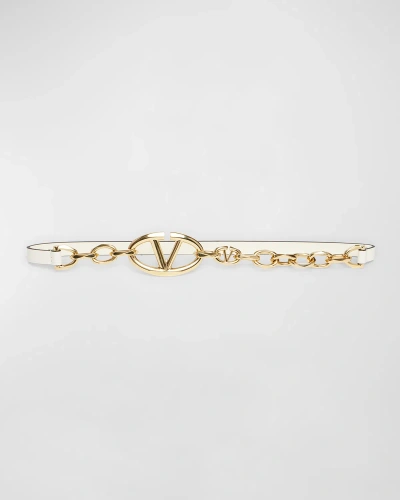 Valentino Garavani Braided V-logo Leather Belt In Ivory