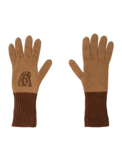 Pre-owned Valentino Garavani Branded Embroidered Gloves In Brown