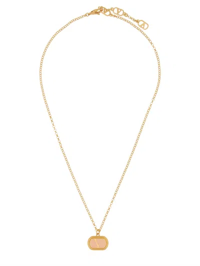 Valentino Garavani Brass And Enamel Pendant Necklace In Gold
