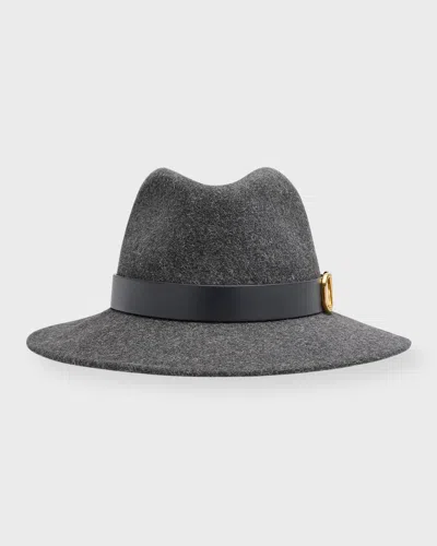 Valentino Garavani Brass V-logo Felt Fedora With Leather Band In Black