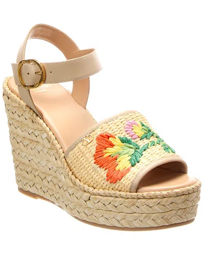 Valentino Garavani Valentino Bribri 115 Raffia & Leather Wedge Sandal In Beige