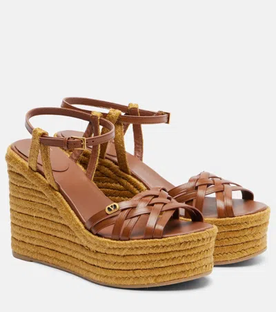 Valentino Garavani Bribri 120 Leather-trimmed Raffia Espadrille Wedges In Multi