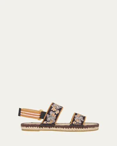 Valentino Garavani Leather-trimmed Embroidered Canvas Espadrille Sandals In Multi