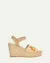 Valentino Bribri Raffia Flower Wedge Espadrille Sandals In Multi