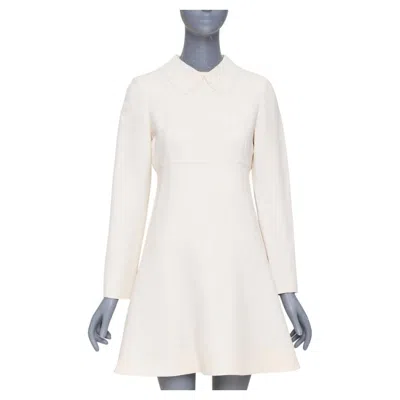 Pre-owned Valentino Bridal L'amour Ivory Wool Crepe Silk Lace Collar A-line Dress It42 M In White