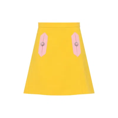 VALENTINO VALENTINO BRIGHT NARCISO YELLOW VIRGIN WOOL SKIRT