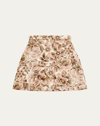 VALENTINO BROCADE FLORAL MINI WOOL SKIRT