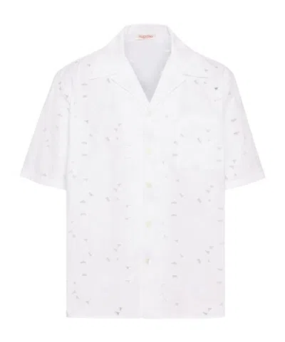 Valentino Broderie-anglaise Camp-collar Shirt In White