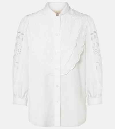 Valentino Womens Bianco Broderie Long-sleeve Cotton Shirt In White