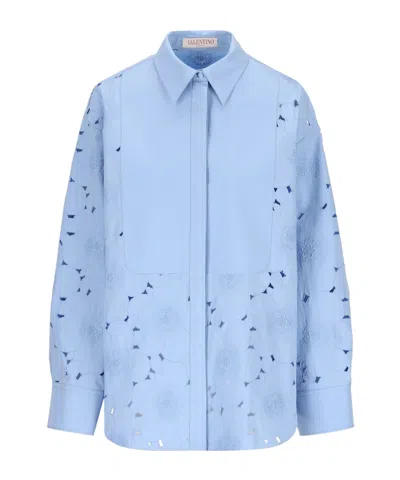 Valentino Broderie-anglaise Cotton Shirt In Blue