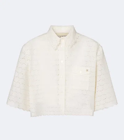 Valentino Mossi Logo-embellished Cropped Broderie Anglaise Cotton Blouse In Neutral