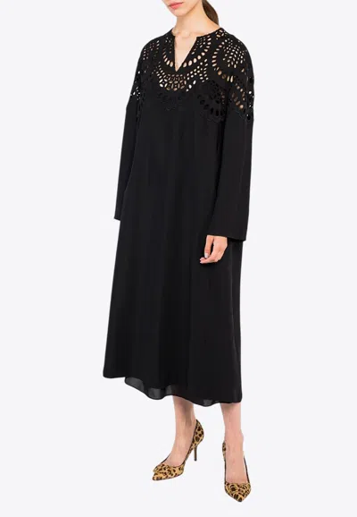 Valentino Broderie Anglaise Midi Dress In Black