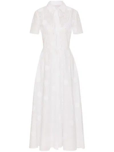 Valentino Broderie-anglaise Midi Dress In Ivory