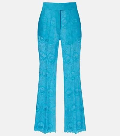Valentino Broderie Anglaise Scalloped Cotton Straight Pants In Blue