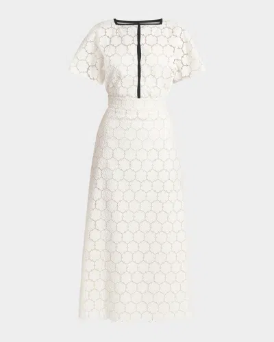 Valentino Broderie Anglaise Short-sleeve Midi Dress In White