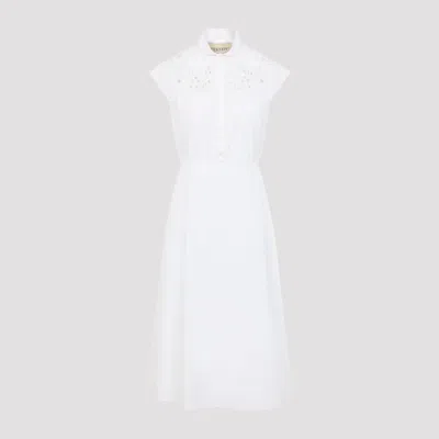 Valentino Broderie Anglaise-trimmed Cotton-poplin Midi Dress In White