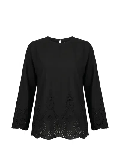 Valentino Broderie-anglaise Scalloped-hem Mini Dress In Black