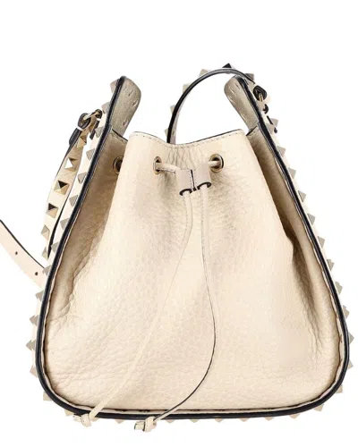 Valentino Garavani Valentino Brown & Beige Leather Rockstud Bucket Bag (authentic Pre-loved)